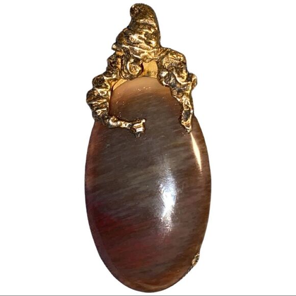 Ruth Mitchell Vintage Cast Sterling Silver Agate Modernist Brooch